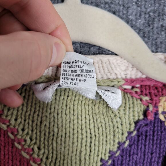 CASUAL CORNER Rainbow Argyle 3D Cable Knit Cardigan Cottagecore SIZE SMALL - Picture 6 of 10